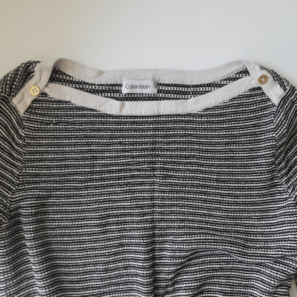 ● Calvin Klein | Women Boat neck stripped sweatshirt - Picture 4 of 16